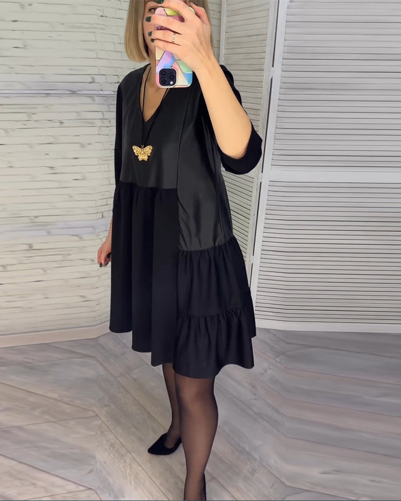 Robe patchwork à col en V