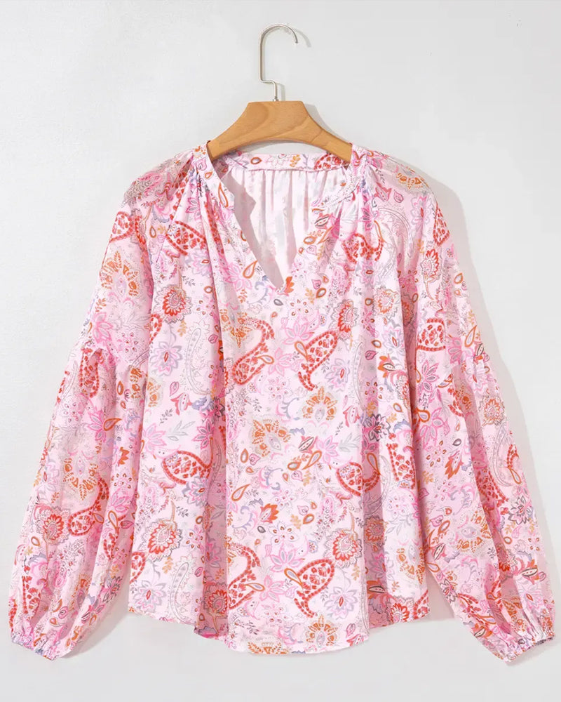 Blouse Manche Lanterne Imprimée Col V