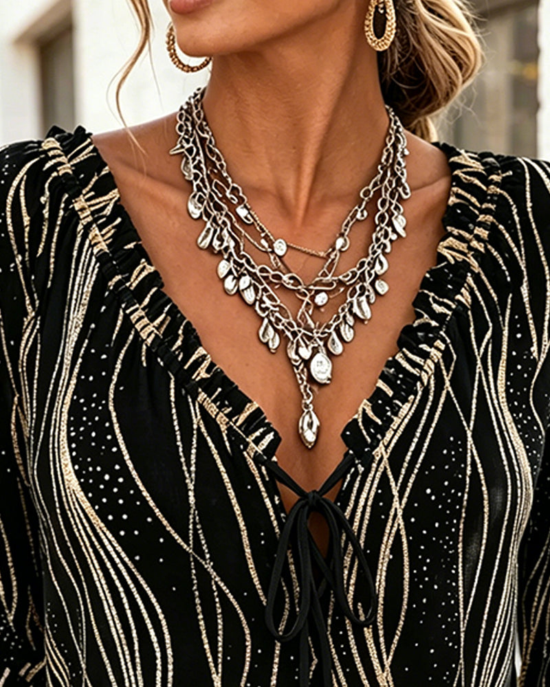 Blouse Volant Vague Col En V Attacher