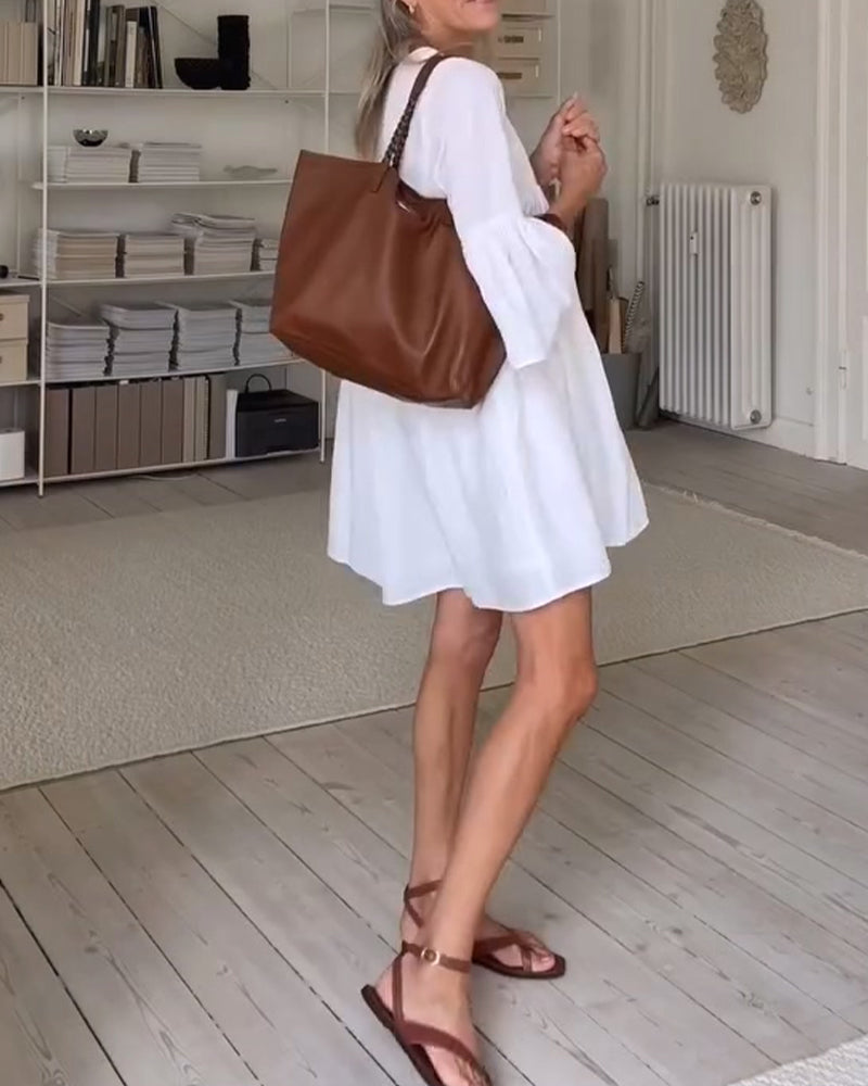 Robe Col V Décontractée Unie