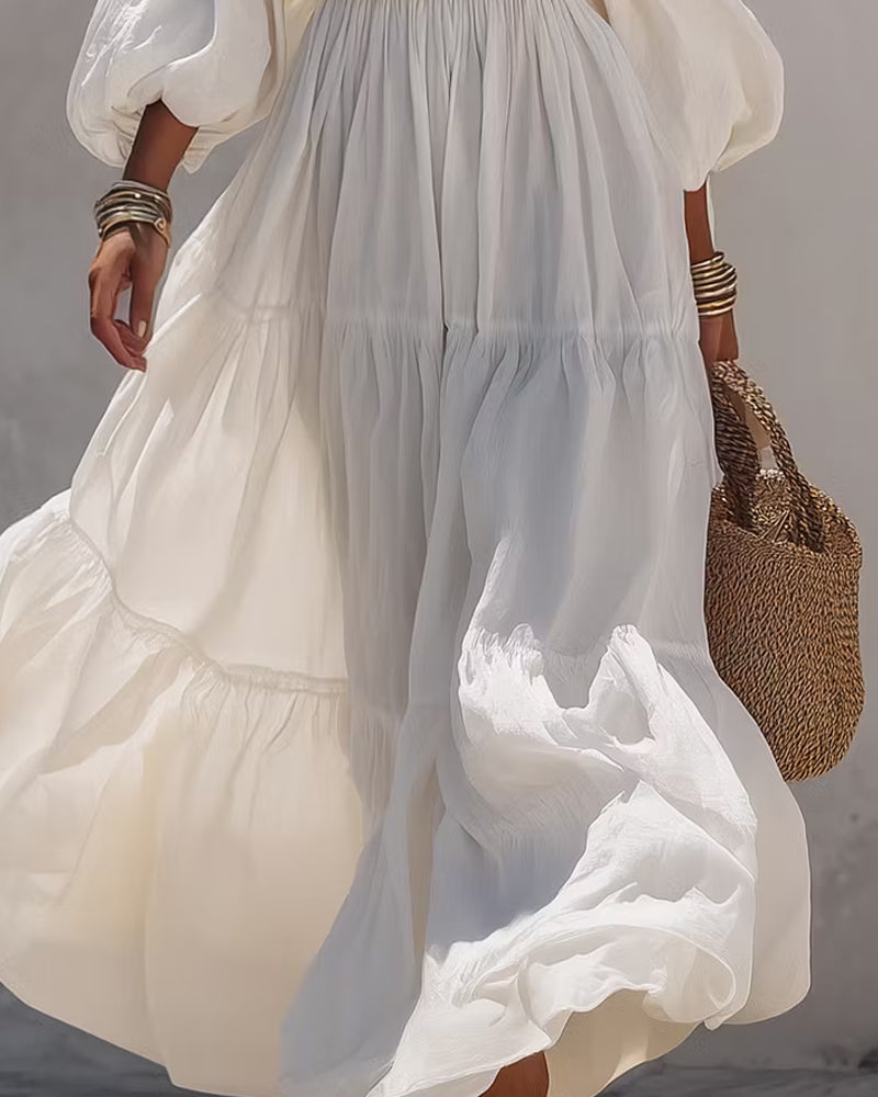 Robe Hors Épaule Fine Bretelle Manche Lanterne