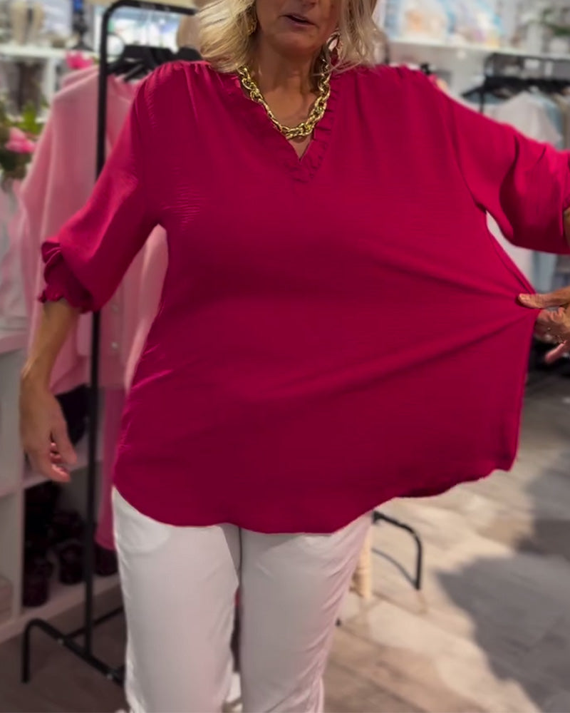 Blouse Col en V Pullover Ample Décontractée