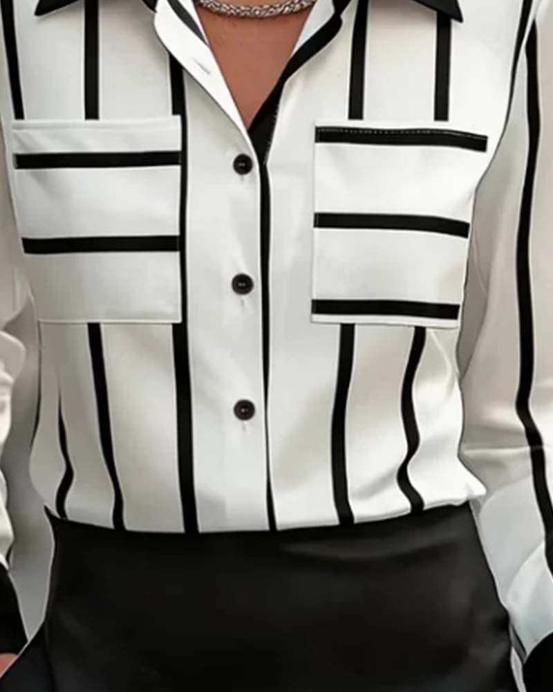 Chemise Rayée Poche Satin Décontractée