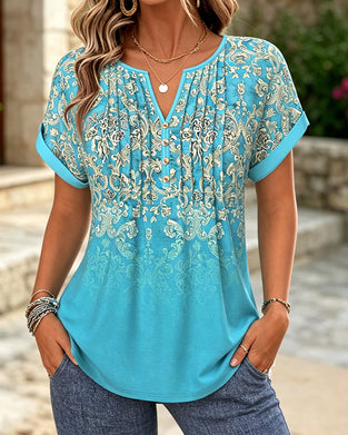 Blouse Dégradé Fleuri Manches Courtes