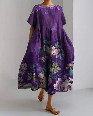 Robe Col Rond Violet Florale