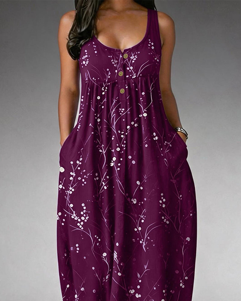 Robe Sans Manches Bouton Tricot Imprimé