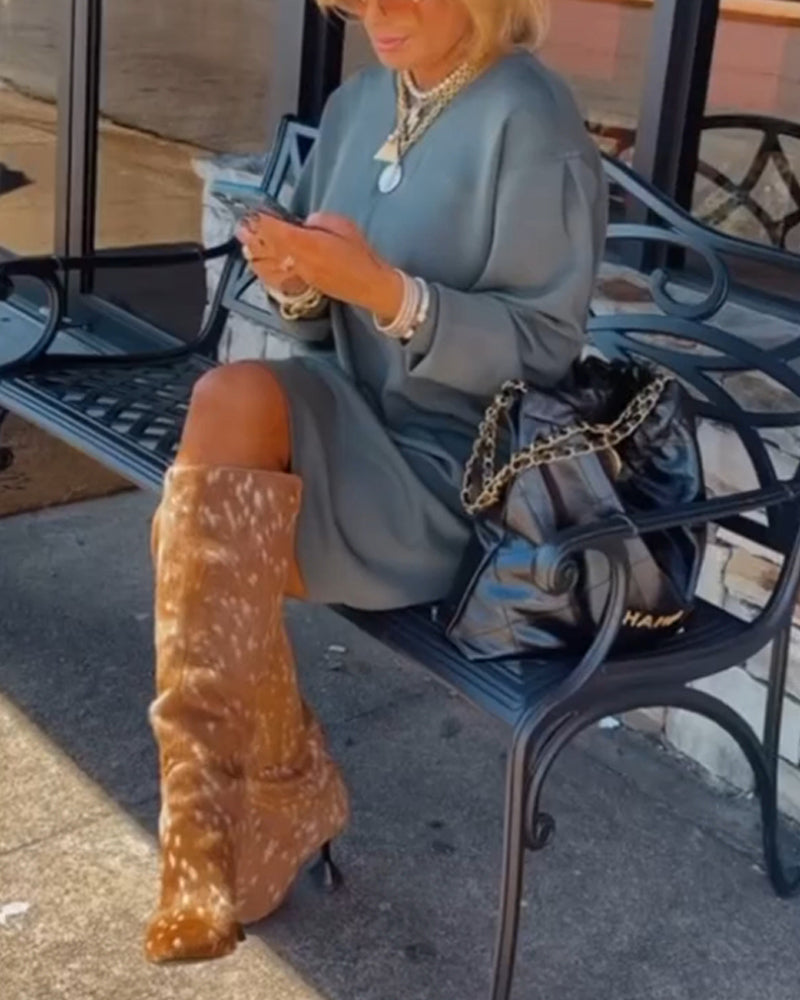 Robe élégante de couleur unie à col rond