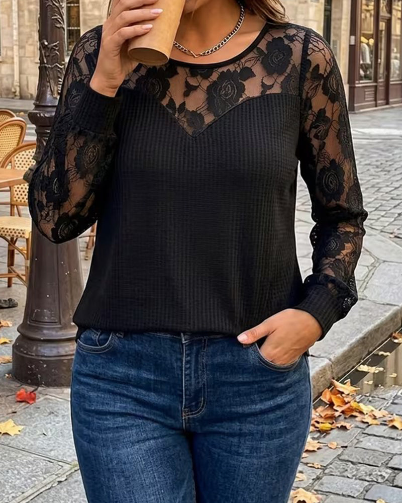 Blouse Élégante Col Rond Manches Longues