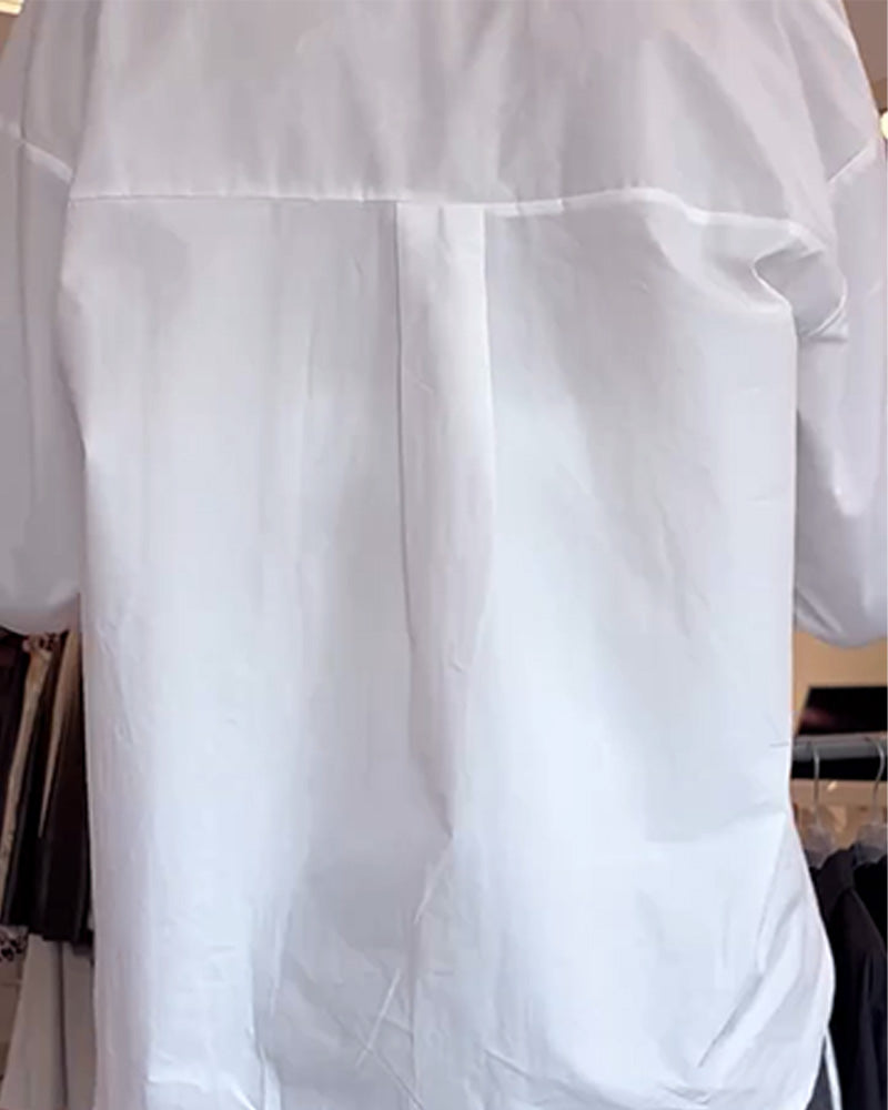 Chemise Et Dentelle Ensemble Sous-vêtement Revers Uni Manches Longues