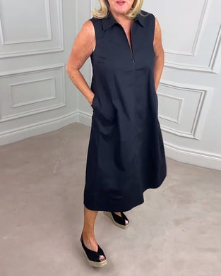 Robe décontractée à revers sans manches de couleur unie