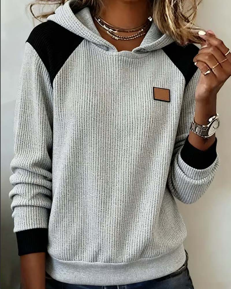 Sweat À Capuche Bloc De Couleur Décontracté Femme