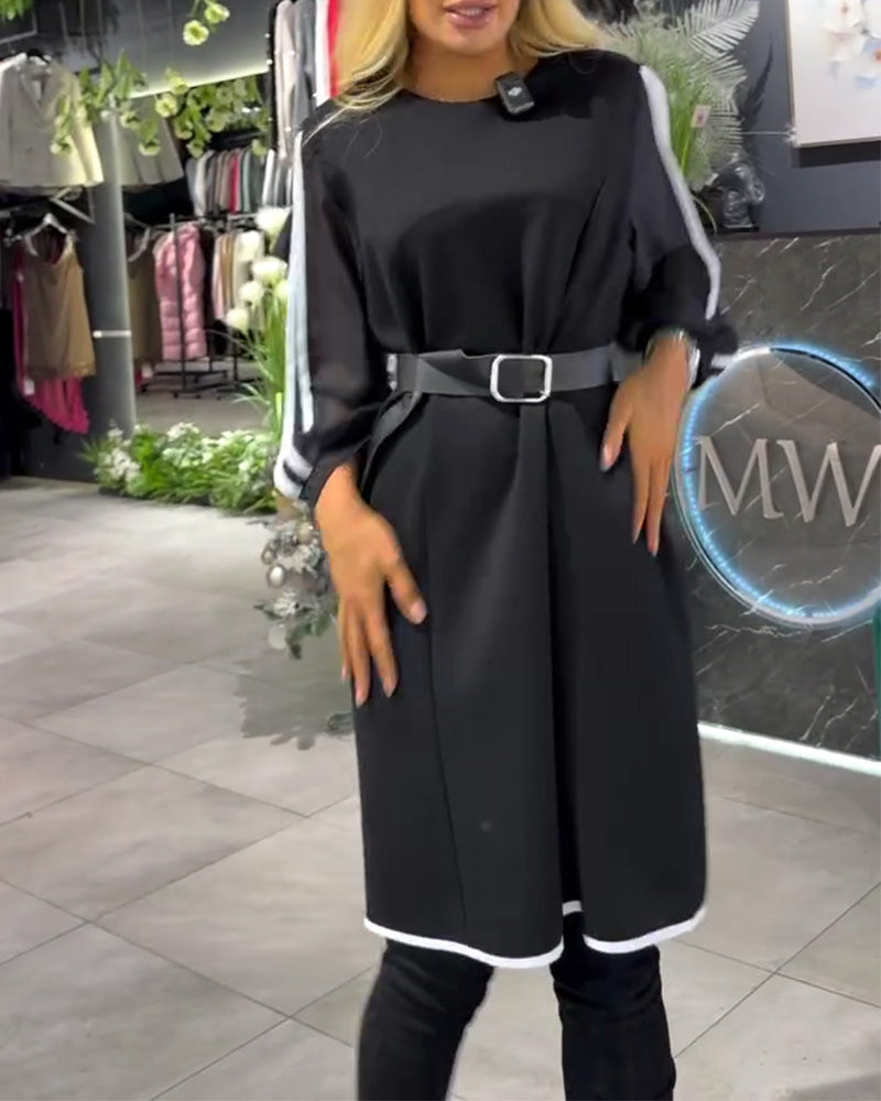 Robe Couleur Contraste Amincissant Droit