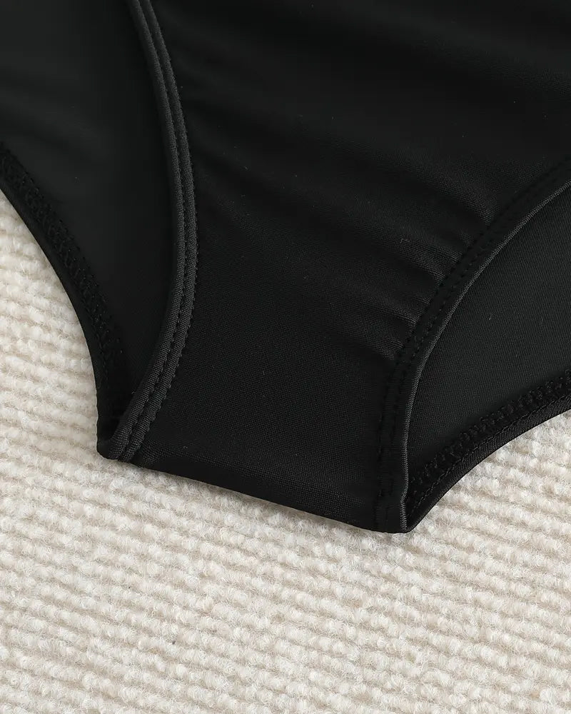 Bas De Maillot Plissé Uni Taille Haute