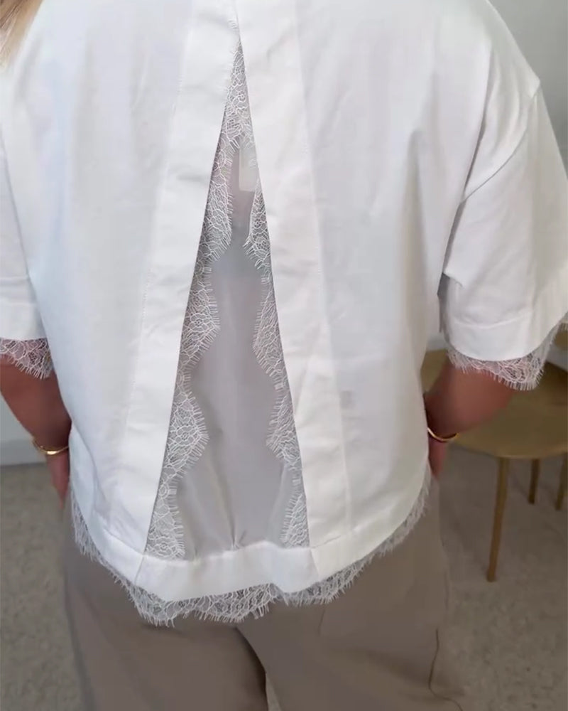 Blouse Dos Fente Dentelle Manche Courte