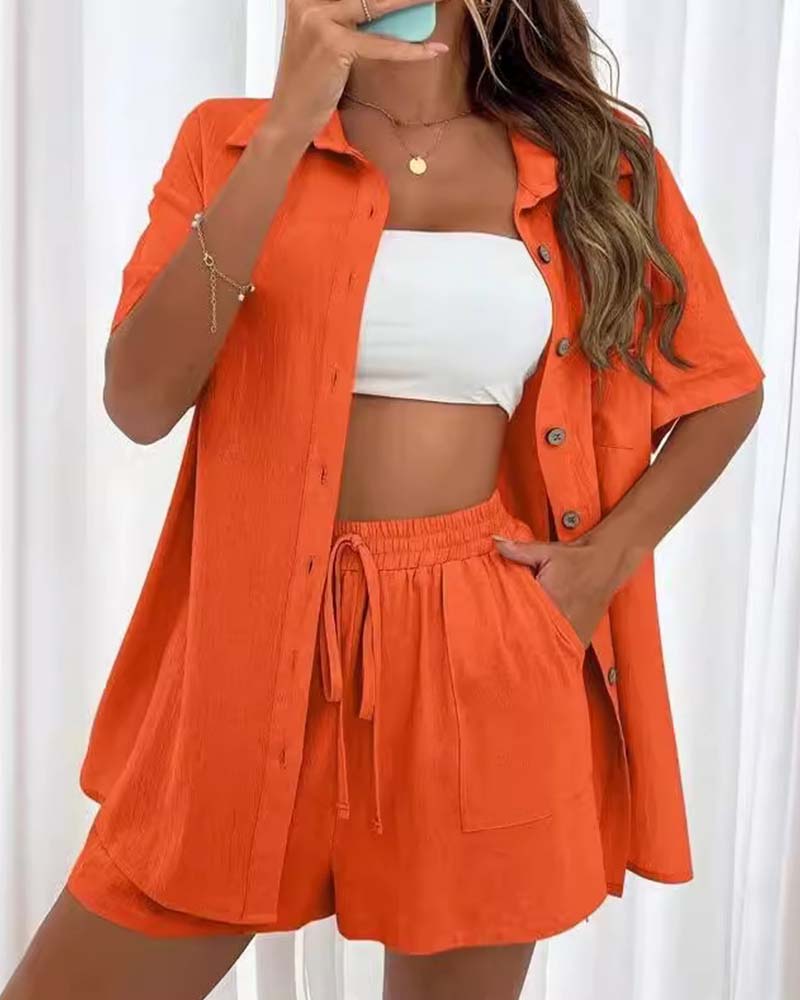 Ensemble chemise et short décontracté de couleur unie
