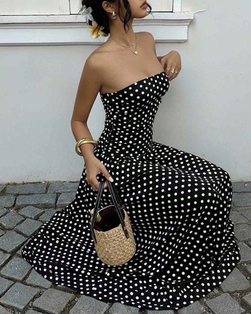 Robe Bandeau À Pois Ligne A Longue