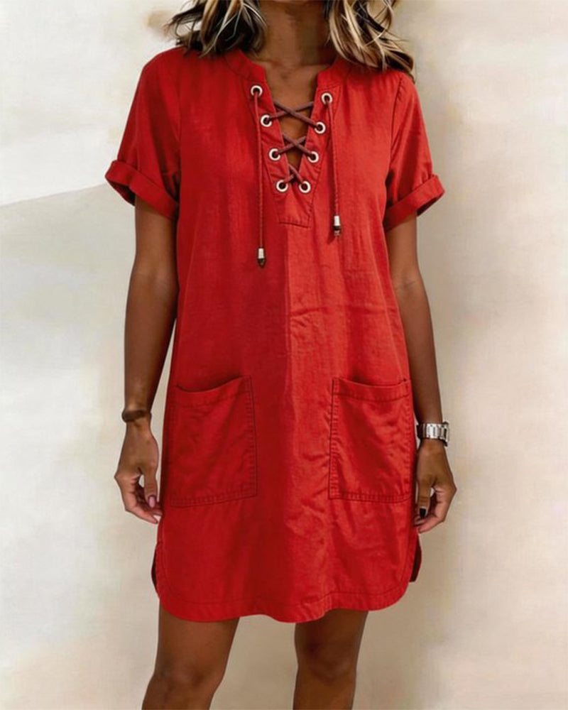 Robe Attacher Col En V Poche Fourreau