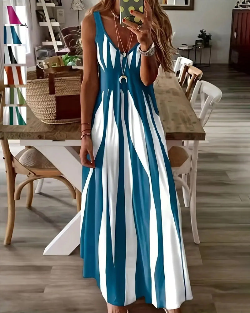Robe Rayée Patchwork Bretelles Col V