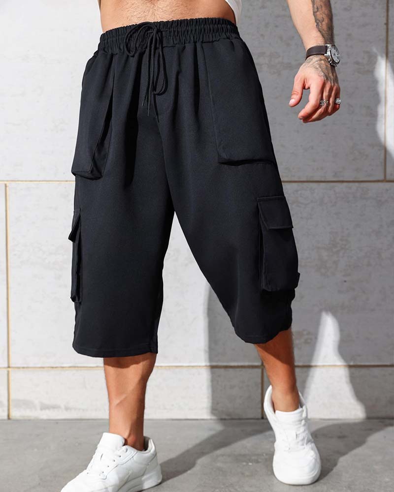 Pantalon Taille Élastique Poche Unie Cargo