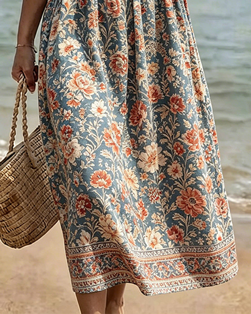 Robe Mini Col V Florale Patchwork