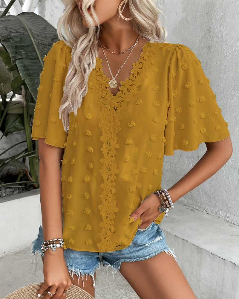 Blouse Jacquard Assemblée Manche Volant