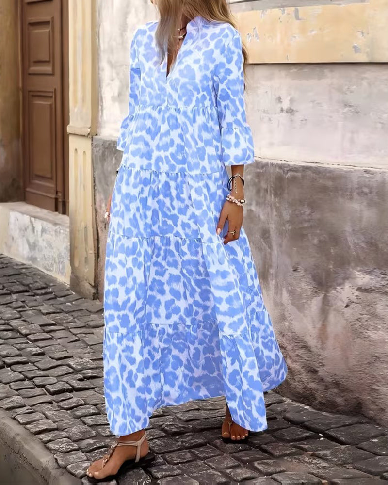 Robe Léopard Imprimé Col V Décontractée