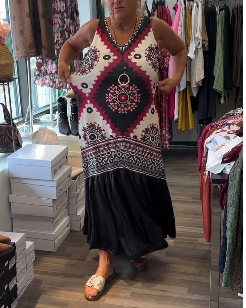 Robe Col V Sans Manches Jupe Ample