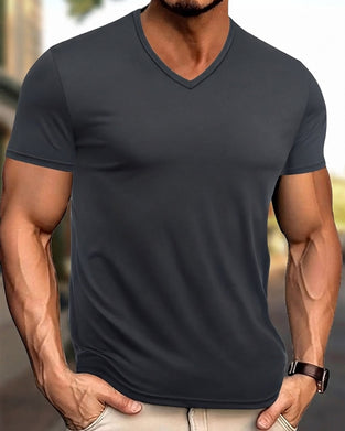 T-Shirt Couleur Unie Col V Décontracté Homme