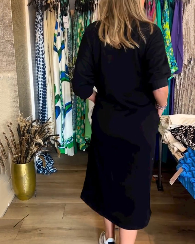 Robe à col rond de couleur unie