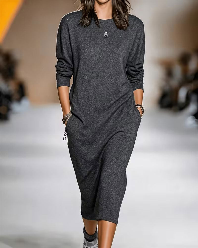 Robe Col Rond Poche Unie