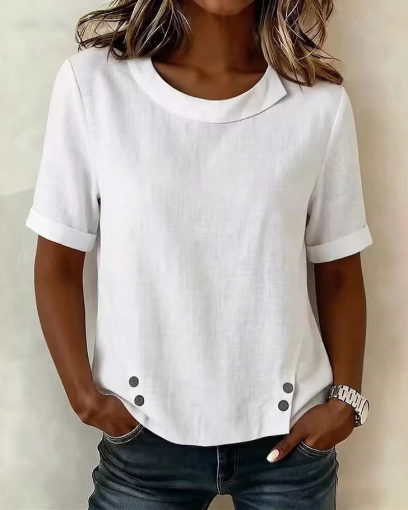Blouse Manches Courtes Encolure Design Irrégulier