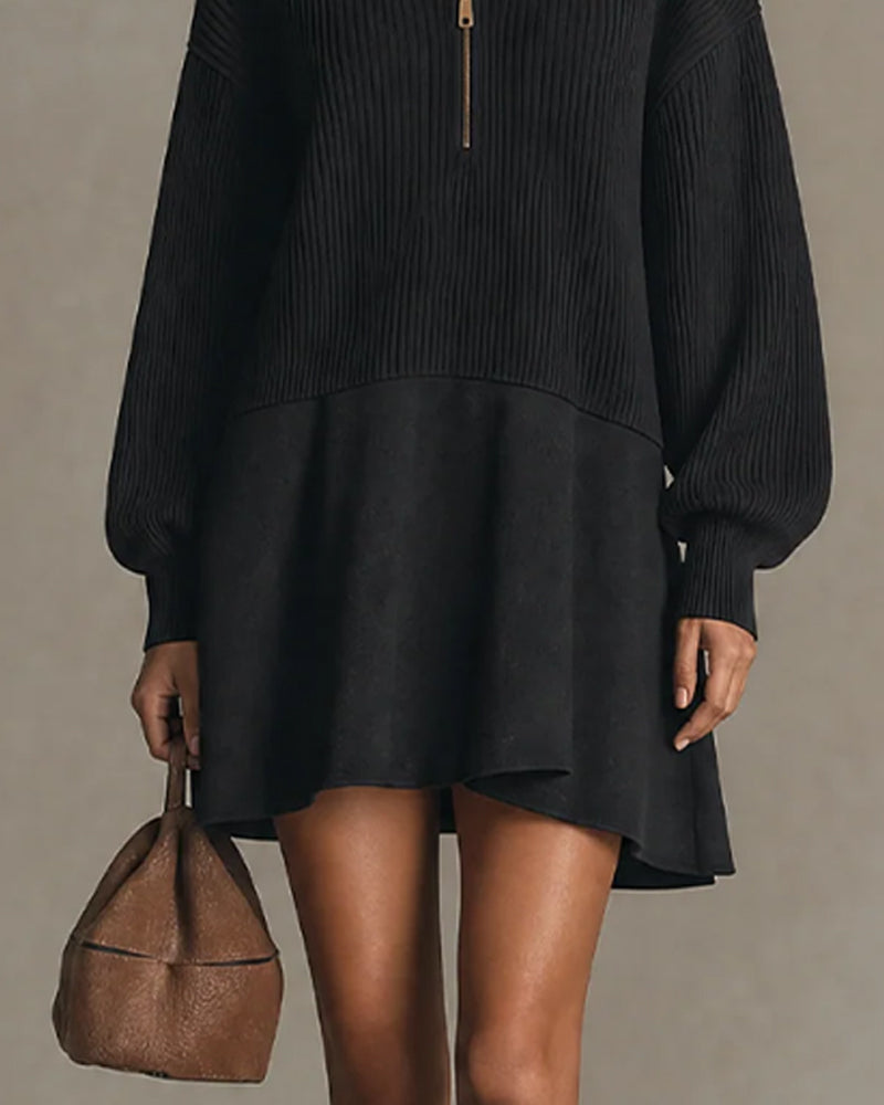 Robe Pull Décontractée Fermeture Éclair Manche Longue