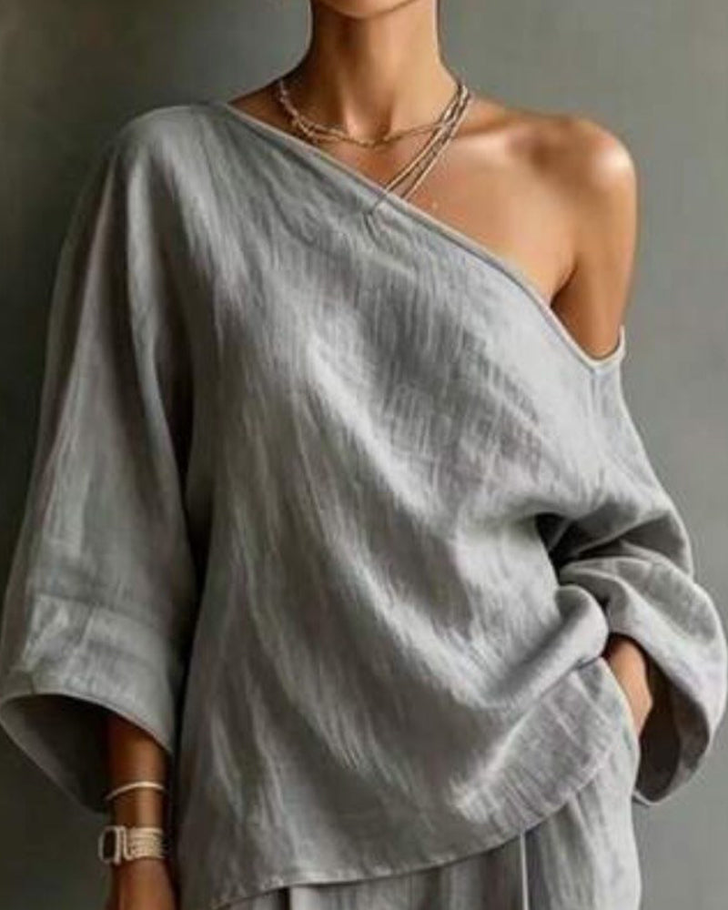 Set Une Épaule Asymétrique Jambe Large Pantalon