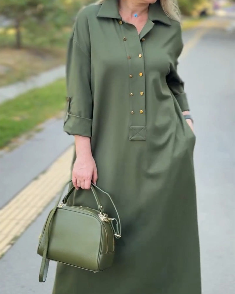 Robe Col Revers Décontractée Poche Shift