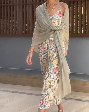 Robe Imprimée Bretelles Maxi