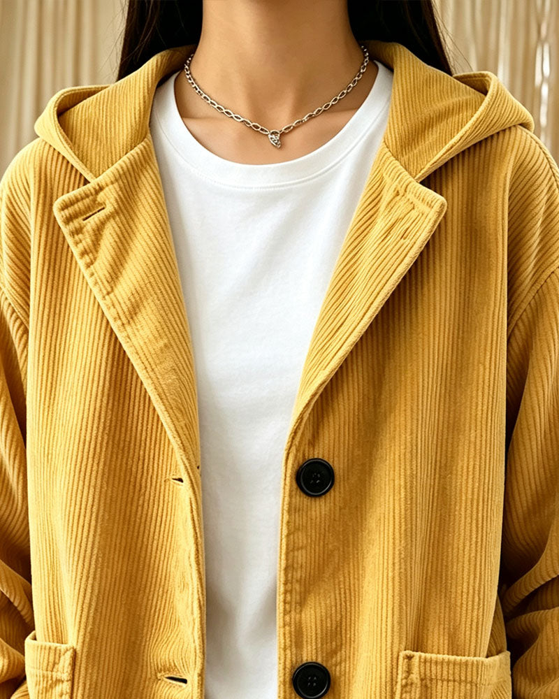 Veste Revers Unie Capuche