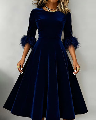 Robe Col Rond Peluche Patchwork