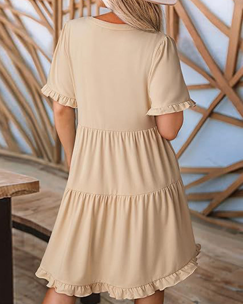 Robe Bordure Volantée Col En V Ourlet Superposé