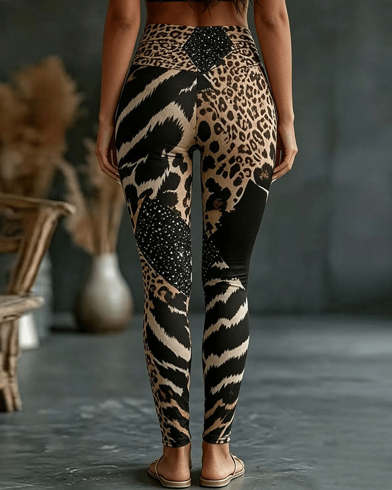 Pantalon Taille Haute Imprimé Léopard Yoga