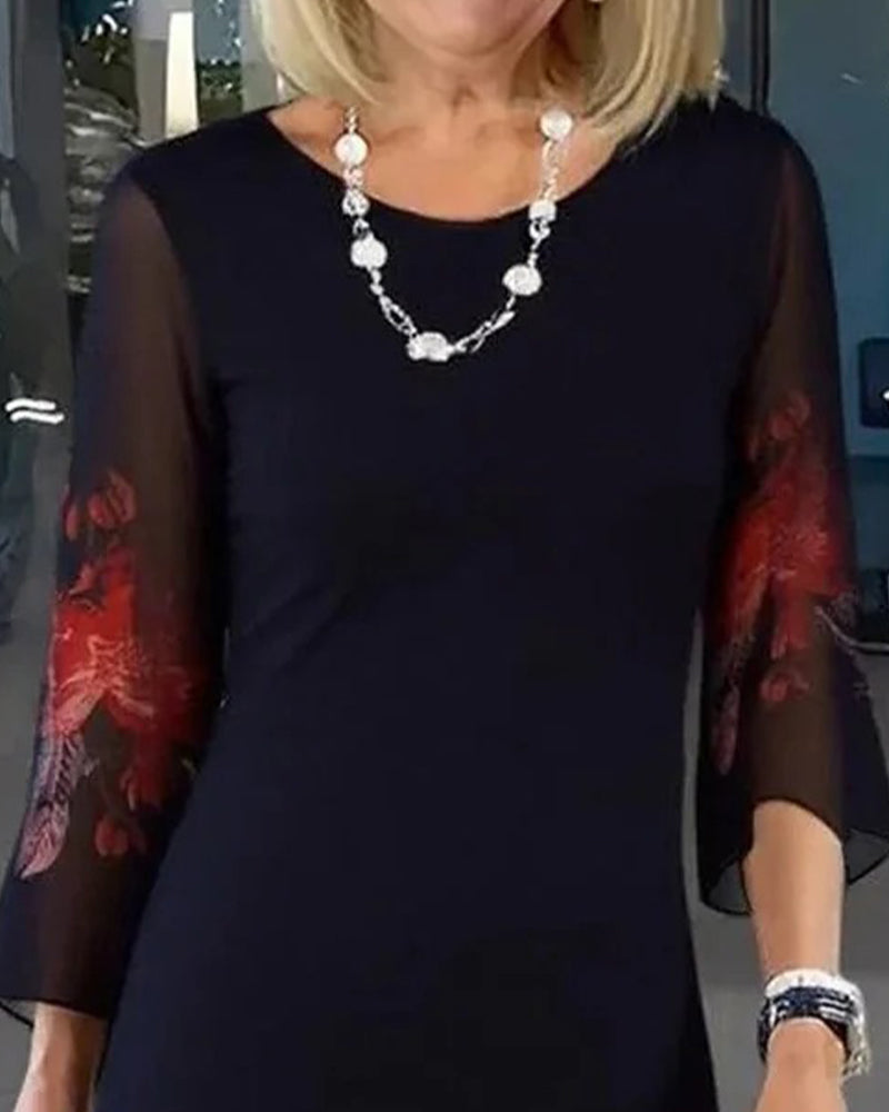 Robe Col Rond Sheer Fleurie Lâche