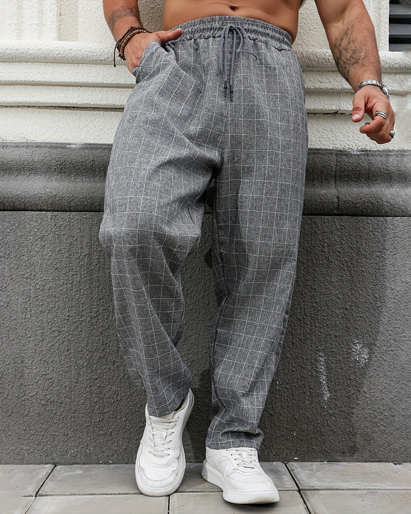 Pantalons Homme Carreaux Cordon Poche