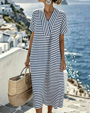 Robe Décontractée Col V Rayée