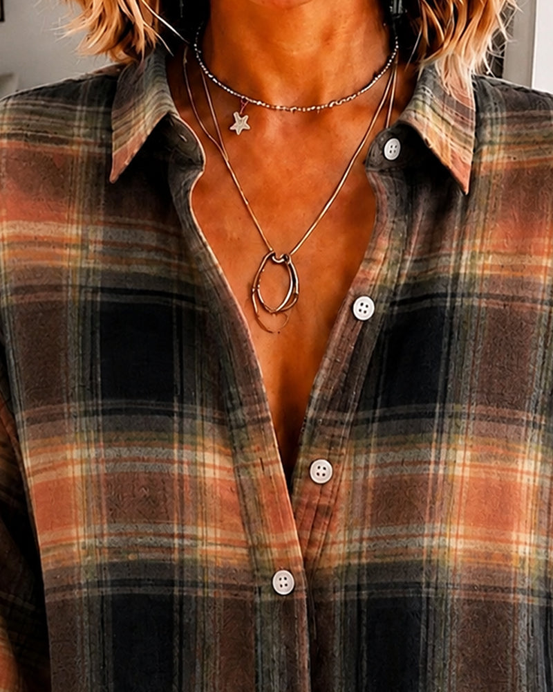 Chemise Revers À Carreaux Manches Longues