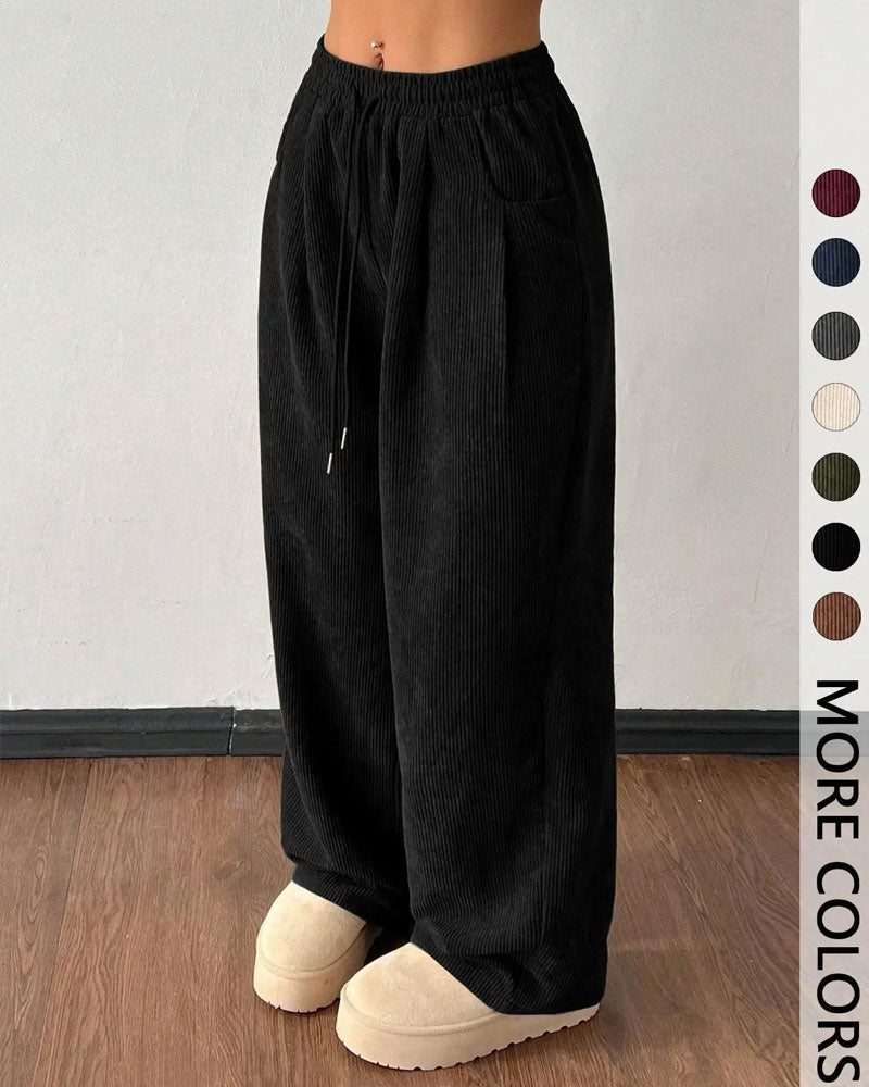 Pantalon Cordon De Serrage Velours Côtelé Long