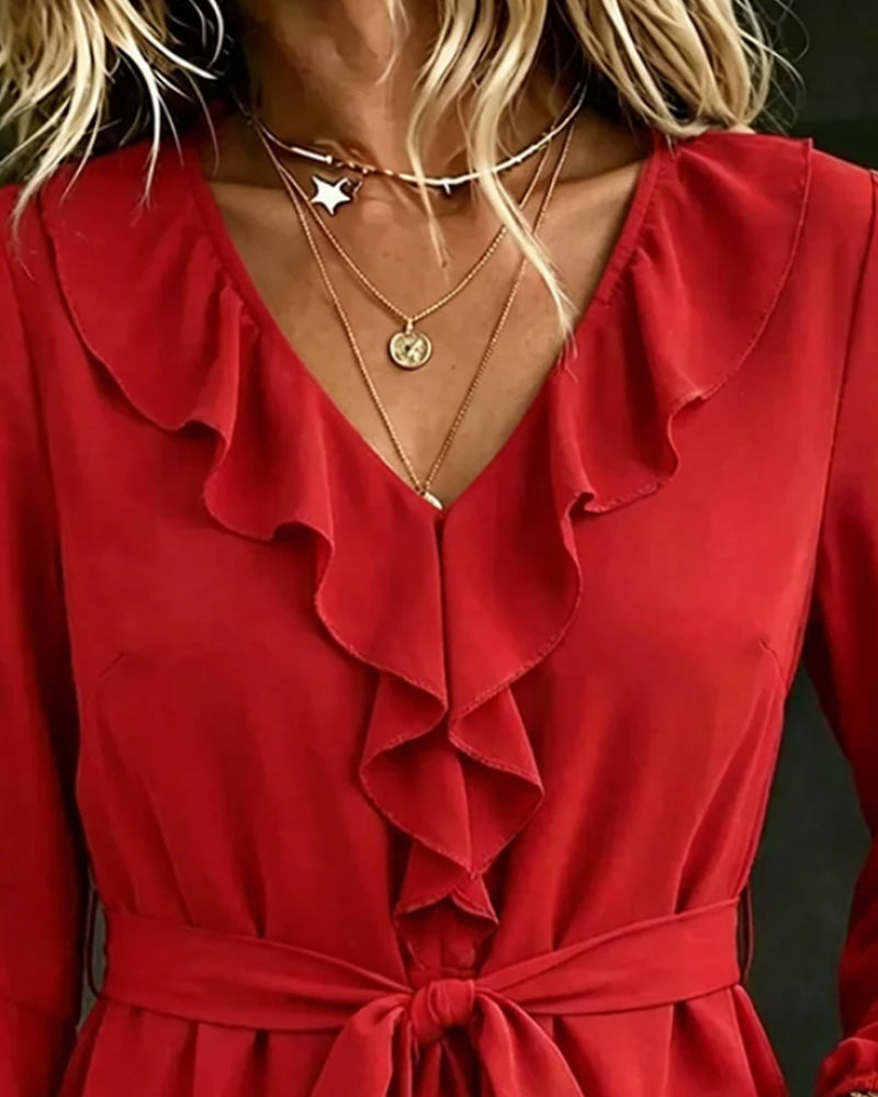 Blouse Col V Volant Décontractée