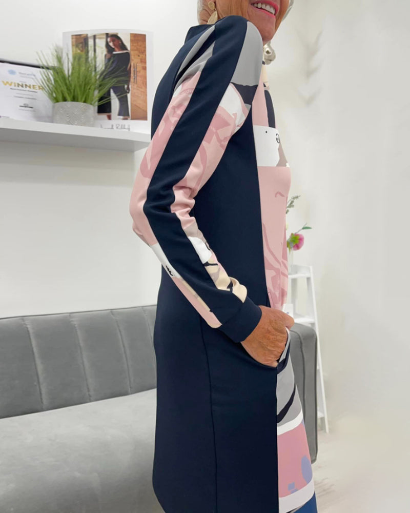 Robe à manches longues zippée avec poches bloc de couleur