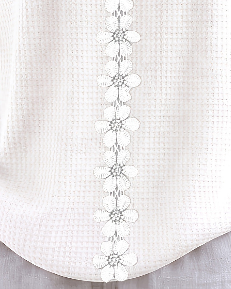 Chemise En Tricot Gaufre Avec Col Fleuri 3D