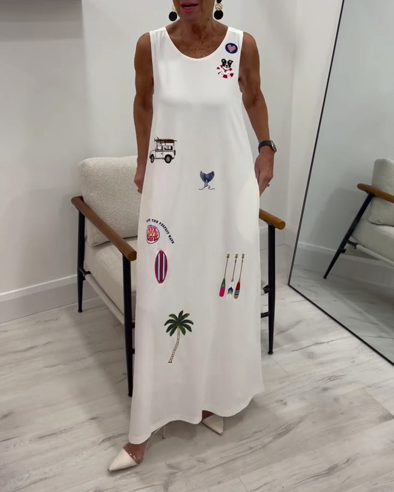 Robe Sans Manches Nouveauté Imprimé Décontracté