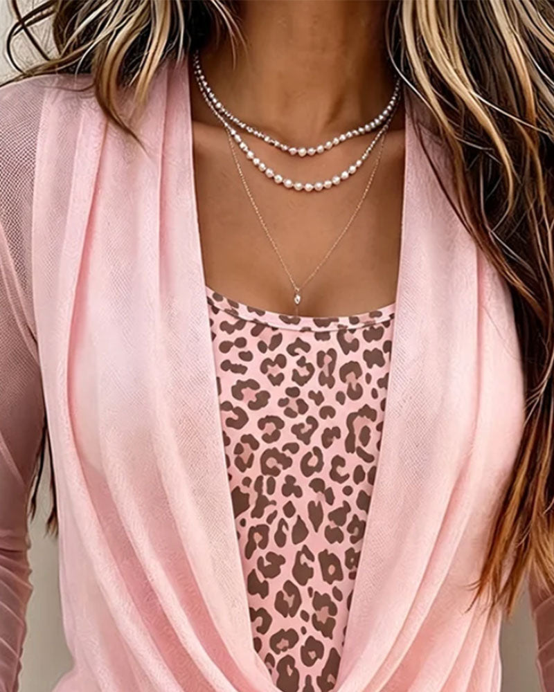 Blouse Col Roulé Imprimé Léopard Manches Longues