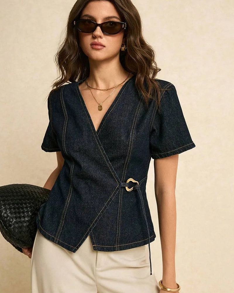 Blouse Irrégulière Lace-Up Denim